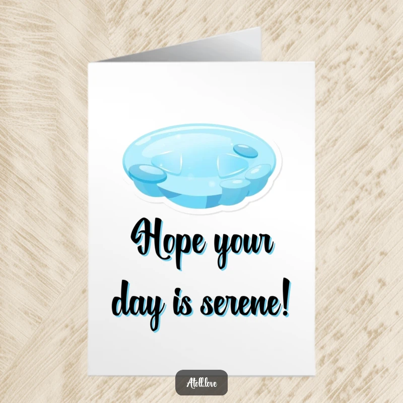 Funny Free Printable Birthday Card depicting a minimalist lagoon with blue gradients and abstract shapes, wishing a peaceful birthday.