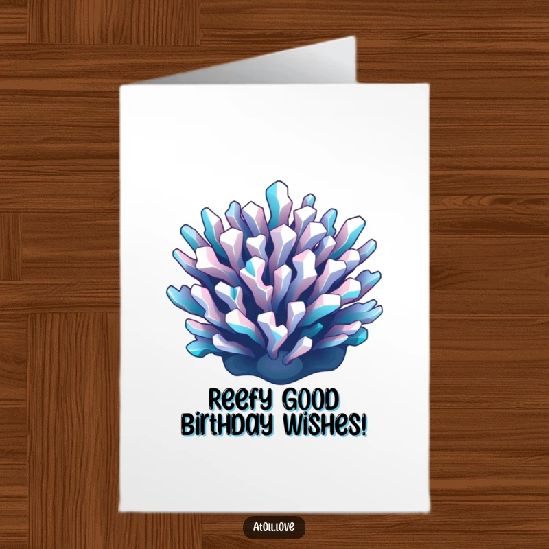 Funny Free Printable Birthday Card featuring a sharp geometric reef in cyan and white, delivering a cool birthday wish with style.