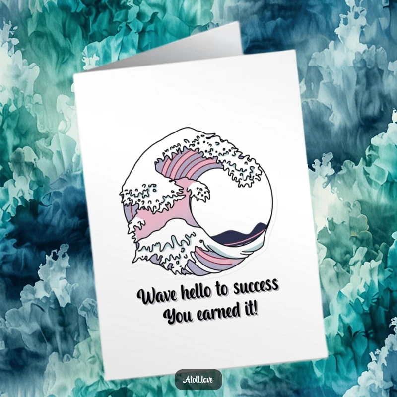 Funny free printable congratulations card merging a stylized wave pattern with sharp architectural outlines.