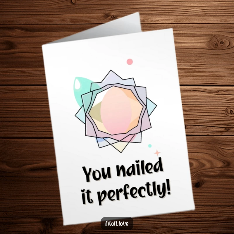Funny Free Printable Abstract Congratulations Card featuring transparent organic shapes merging with defined geometric forms, celebrating success artistically.