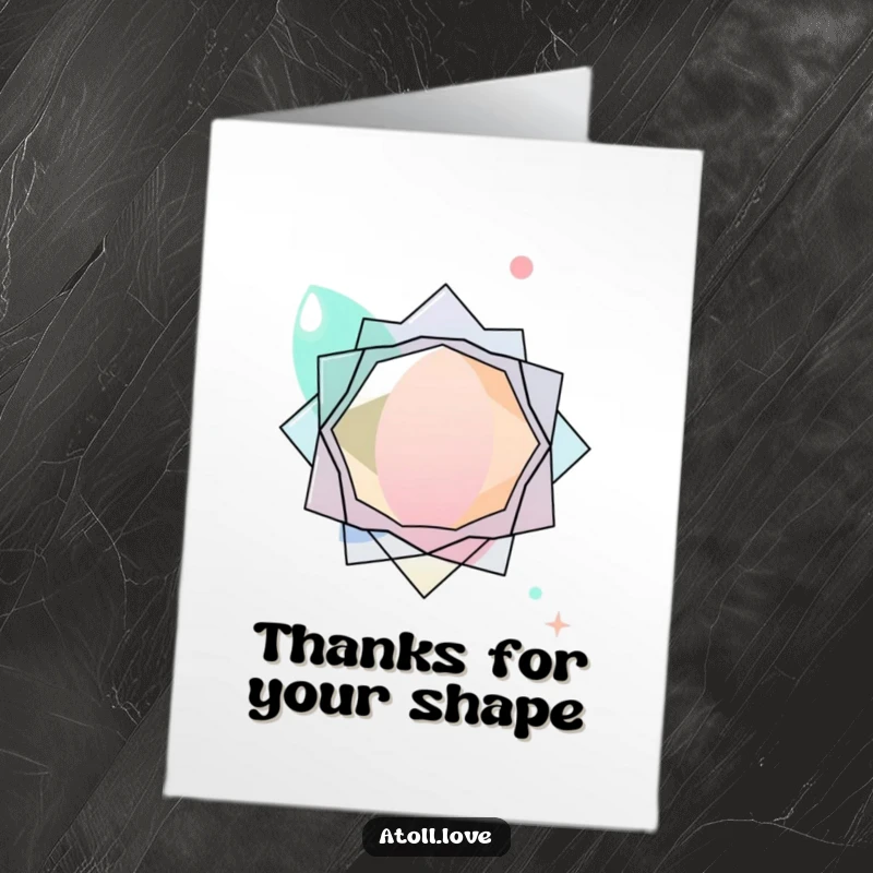 Funny Free Printable Abstract Thank You Card with interacting transparent organic shapes and sharp geometric forms, a unique artistic thank you.