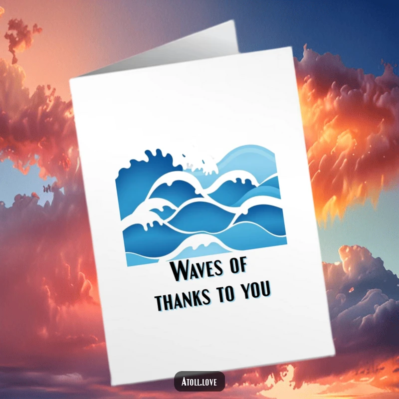 Funny Free Printable Minimalist Thank You Card featuring a gradient of deep blues to bright whites in flowing wave patterns.