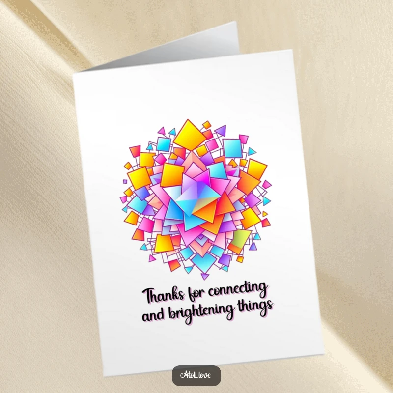 Funny free printable thank you card with a vibrant gradient filling a complex, interconnected network of shapes.