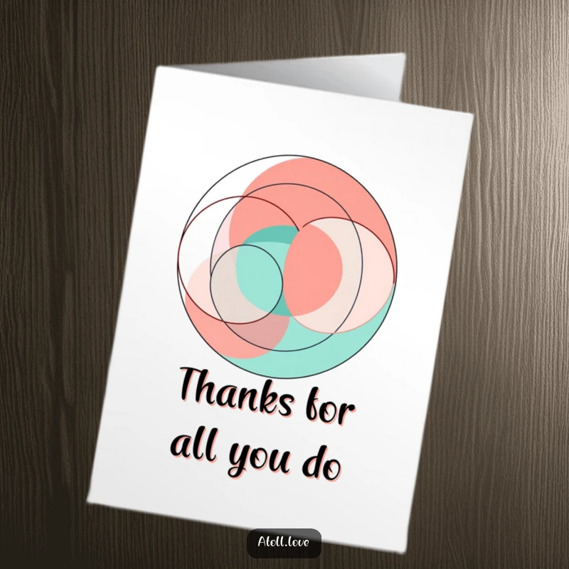 Funny Free Printable Abstract Thank You Card showcasing interlocking geometric circles and lines in vibrant coral and teal, a stylish thank you.