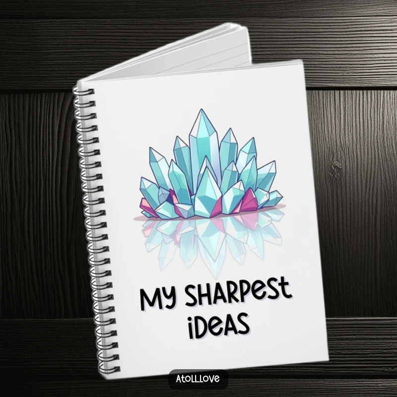 Funny Notebook cover with intricate angular crystalline structures rising from a flat, reflective ground, for note-taking.