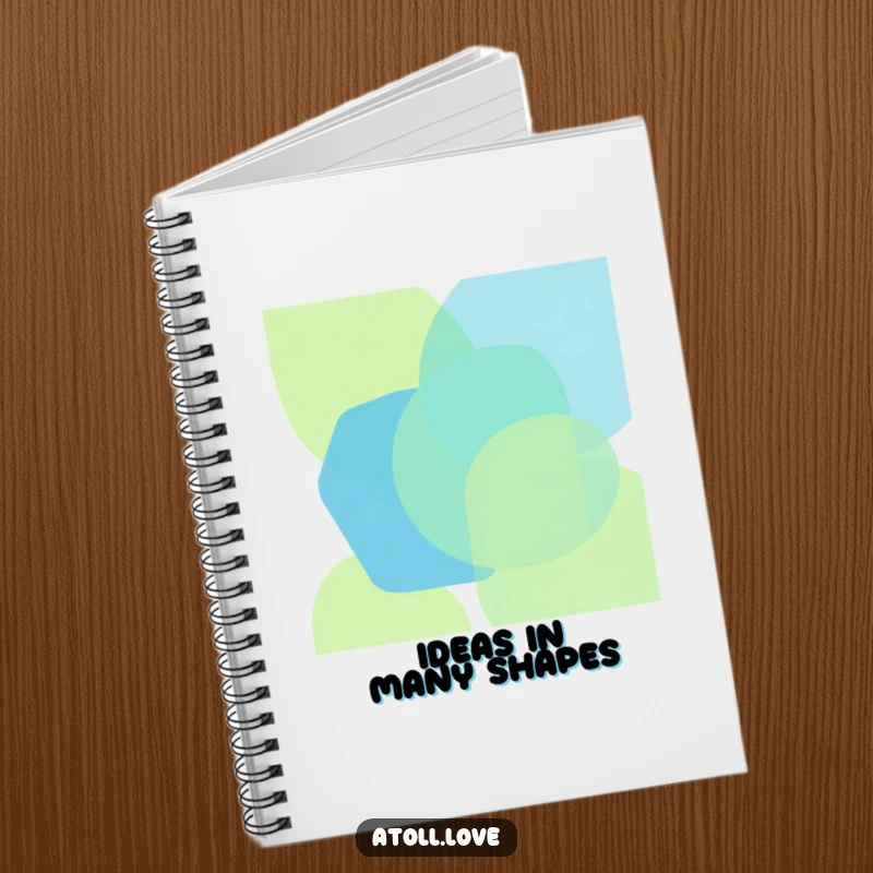 Funny notebook with bold, overlapping geometric shapes in oceanic blues and greens, providing abstract art, ideal funny gift.
