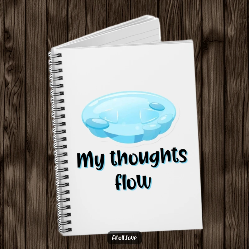 Funny minimalist lagoon notebook featuring soft blue gradients and translucent shapes, ideal for artistic note-taking and journaling.