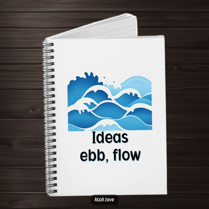 Funny minimalist wave art notebook with a deep blue to bright white gradient, inspired by gentle ocean waves.