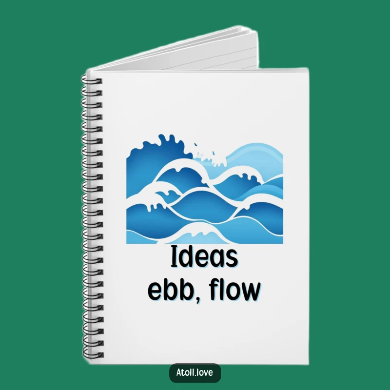 Funny Minimalist Wave Notebook, Blue Gradient, Journaling by the Sea Gift