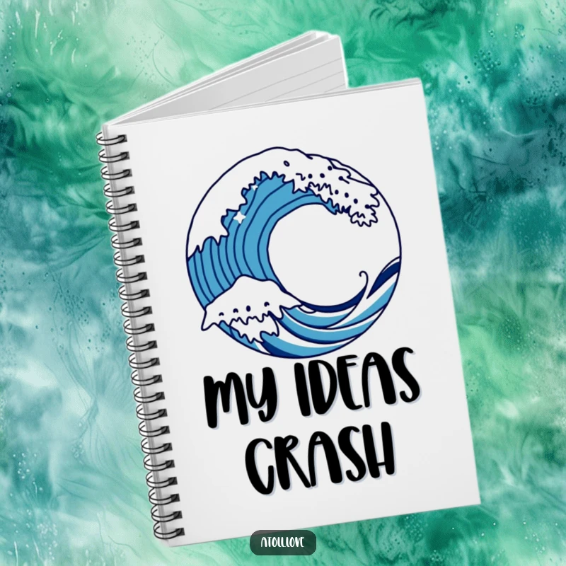 Funny bold wave notebook with sharp, artistic lines of a crashing wave, ideal for capturing creative thoughts and designs.