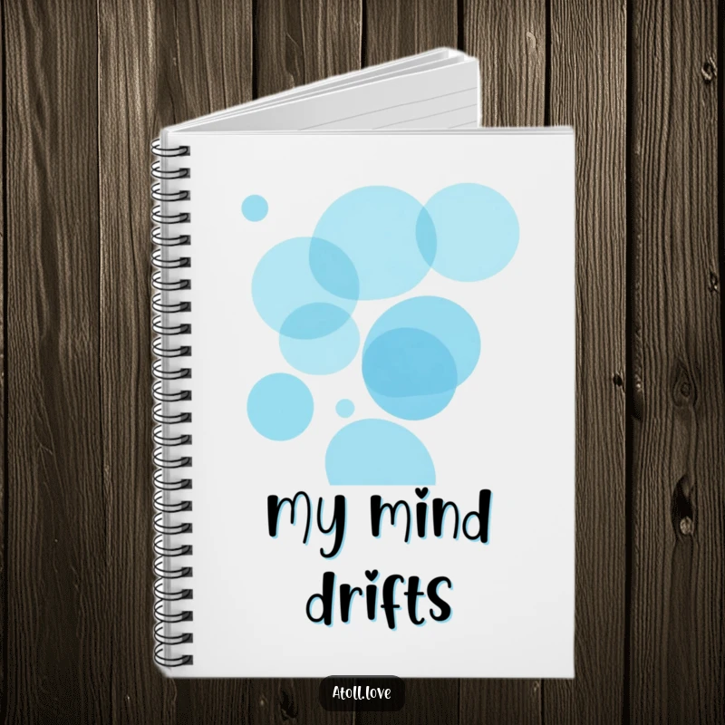 Funny ocean circles notebook with overlapping translucent blue circles, ideal for artistic journaling and creative note-taking.