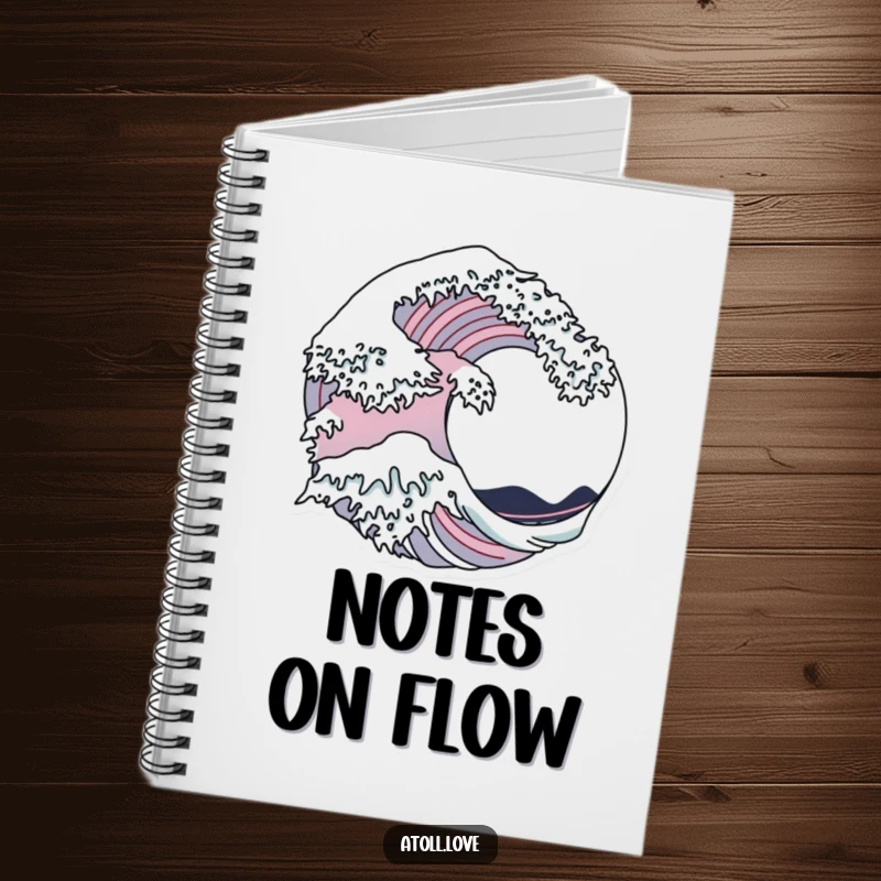 Funny Notebook cover showing a stylized wave smoothly transforming into sharp architectural elements, for note-taking.