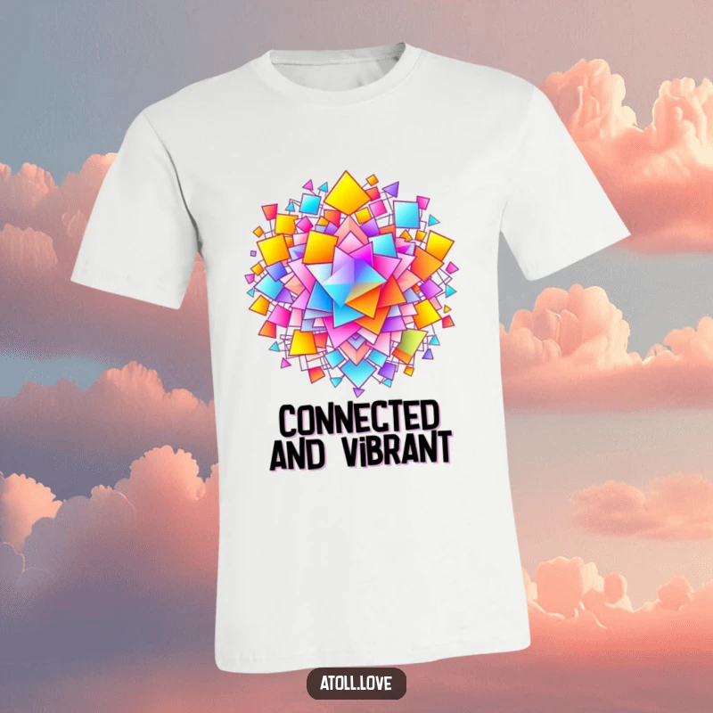 Funny T-Shirt featuring a dazzling gradient filling a dense network of interconnected abstract geometric shapes, a vibrant design.