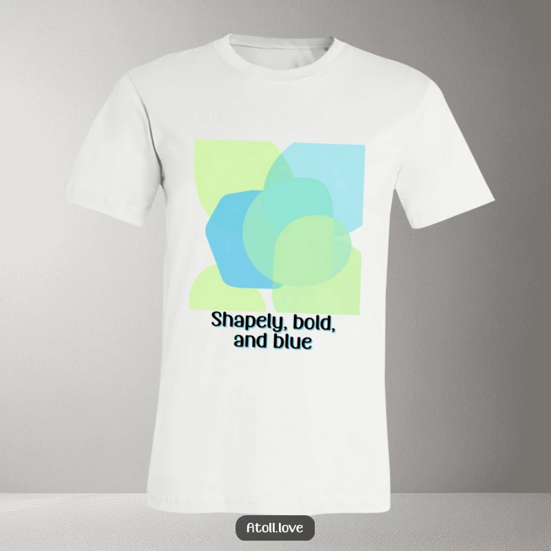 Funny t-shirt with bold, overlapping geometric shapes in vibrant oceanic blues and greens, creating abstract ocean-themed art, great gift.