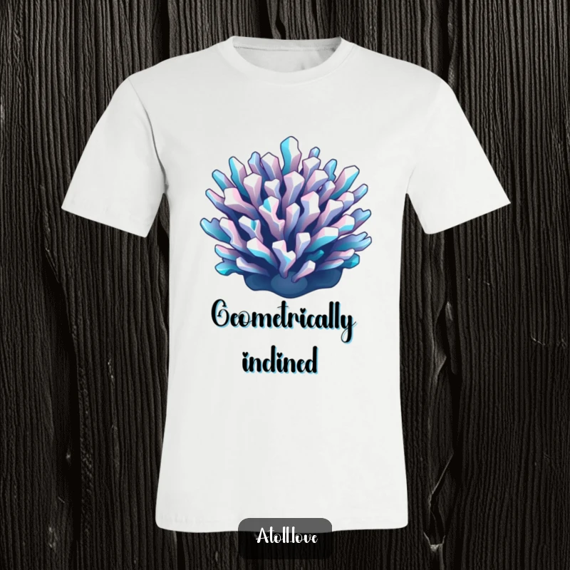 Funny geometric reef t-shirt showcasing sharp cyan and white lines against a dark backdrop, a stylish and artistic expression.