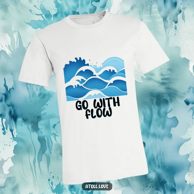 Funny minimalist wave art t-shirt with a deep blue to bright white gradient, representing calm ocean patterns.