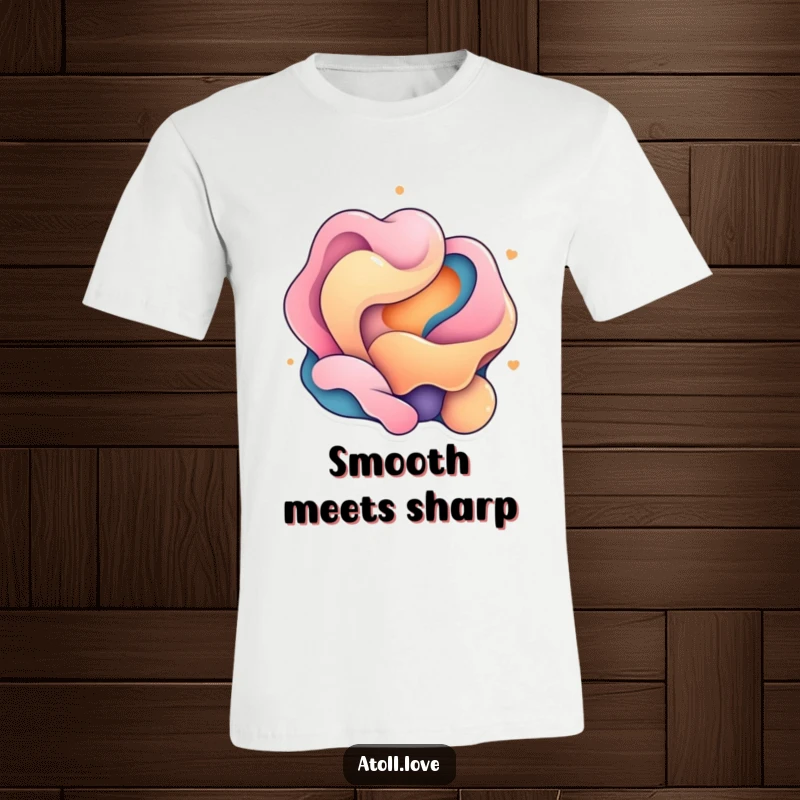 Funny T-Shirt displaying harmonious interplay between flowing organic shapes and sharp, defined geometric forms, a unique graphic.