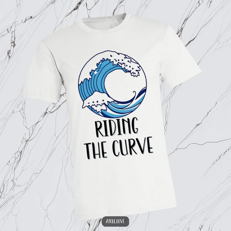 Funny bold wave t-shirt featuring sharp, artistic lines of a crashing wave over a circular shape, conveying dynamic power.