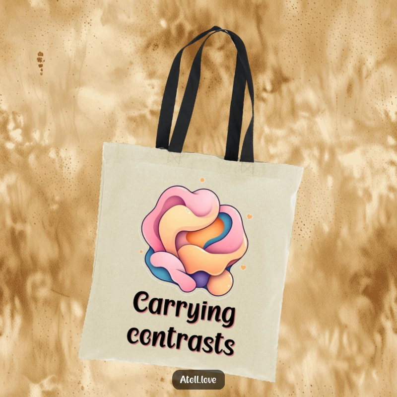 Funny Tote Bag illustrating the contrast between fluid organic shapes and rigid geometric structures, a chic accessory.