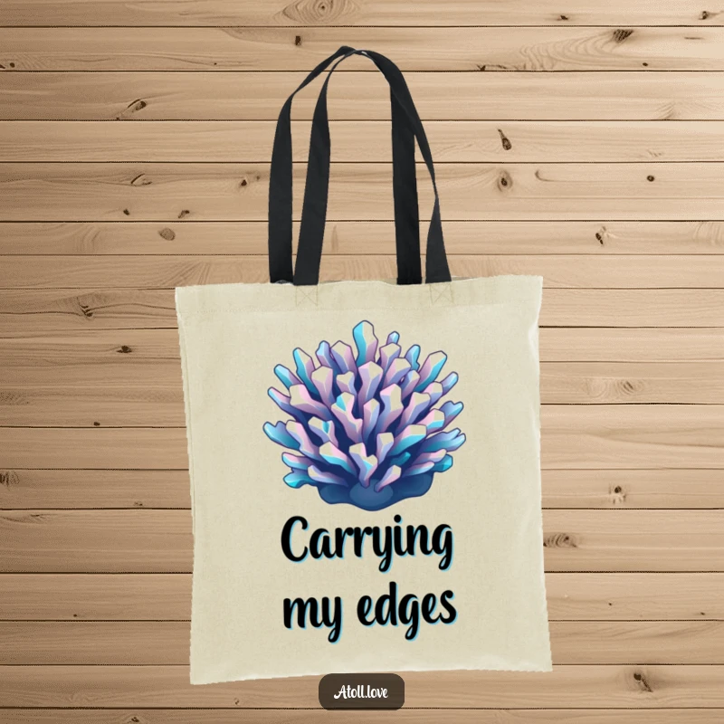 Funny geometric reef tote bag with a striking cyan and white design on a dark background, practical and artistically appealing.