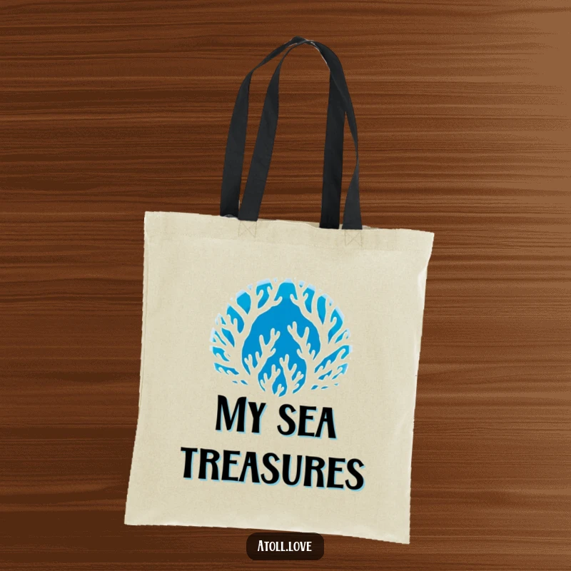 Funny Tote Bag showcasing a white circular coral silhouette on a deep blue background, a stylish and funny gift.