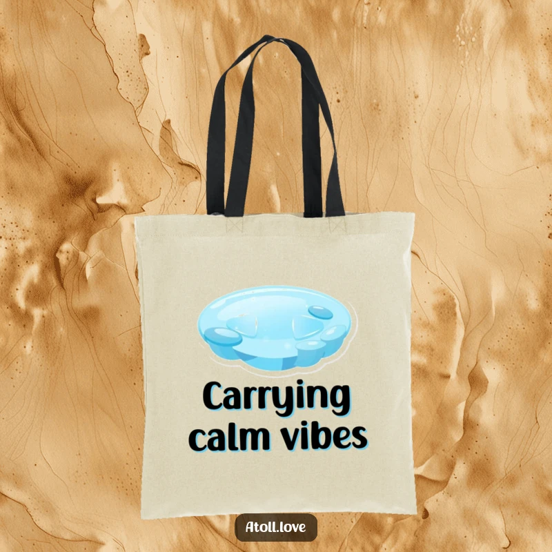 Funny minimalist lagoon tote bag showcasing soft blue gradients and translucent shapes, perfect for carrying essentials with artistic style.