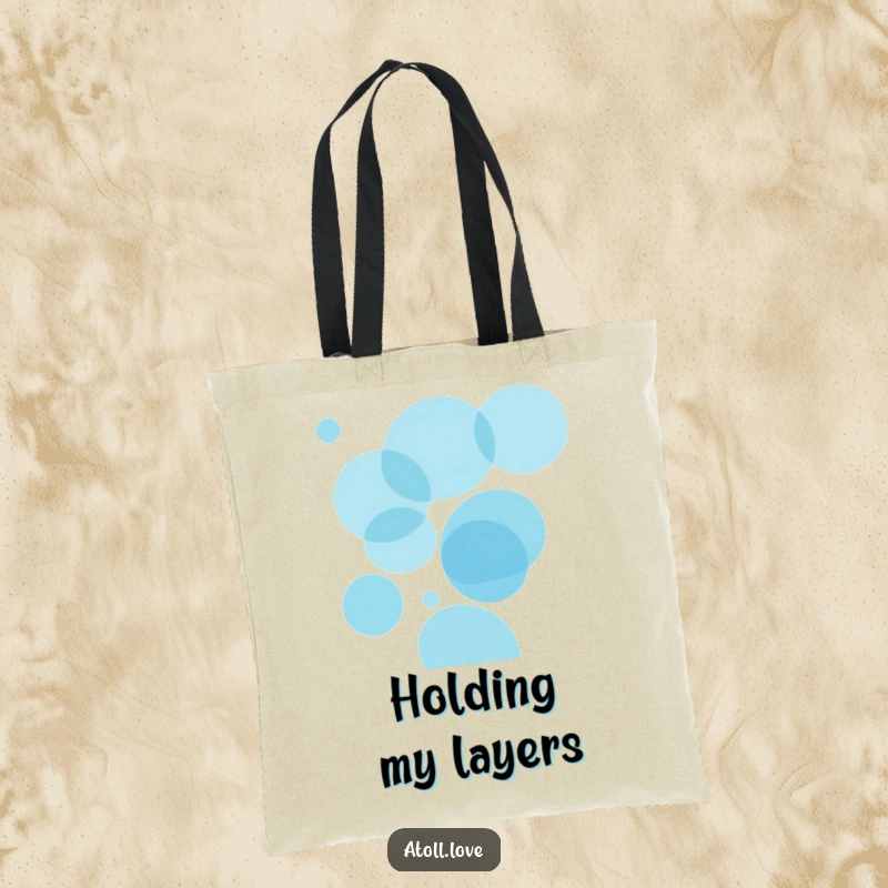Funny ocean circles tote bag with overlapping translucent blue circles, perfect for carrying essentials with artistic depth and style.